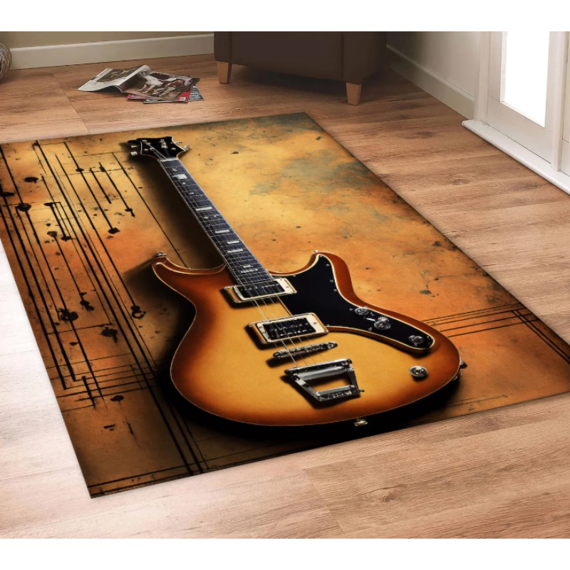 Commercial Printing Icon - ギタープリント音楽テーマラグ現代楽器パターン大面積カーペットカスタム象徴的なデザインリビングルームの家の装飾用