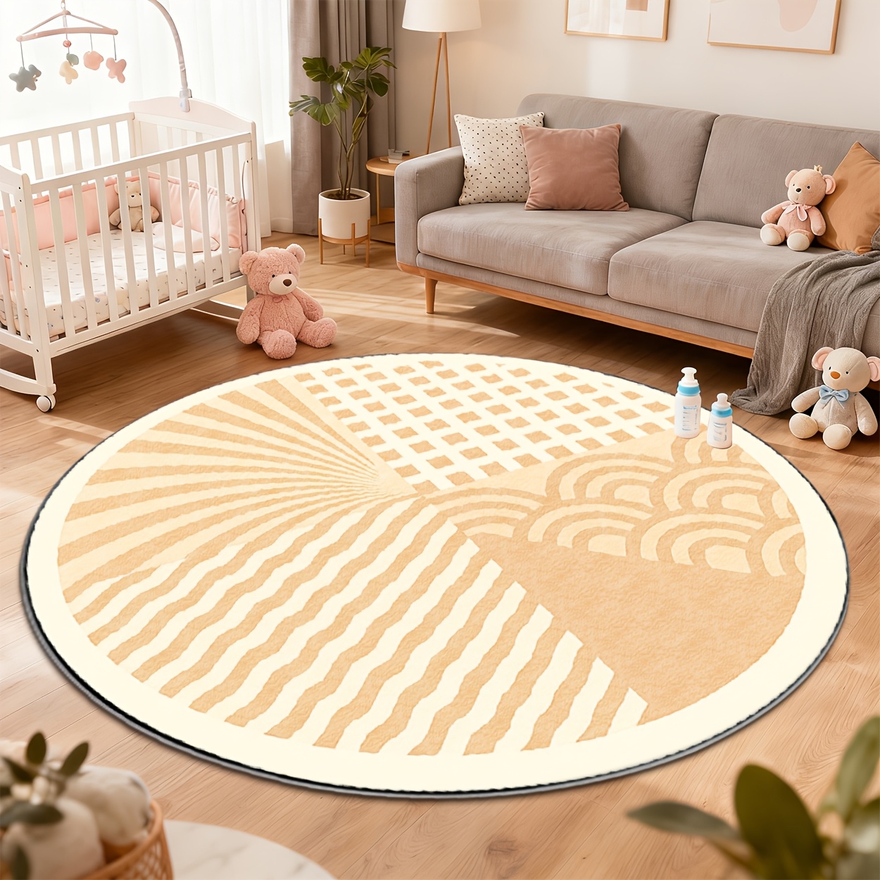 クラシックな自然柄の2Dプリントラウンドラグ、明るいターコイ - Hall Commercial Printing のレビューと価格